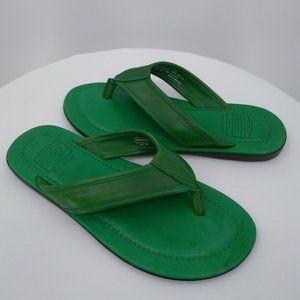Coach Mens 8 Womens 10 Parker Flip Flops Green Leather Flats Sandals